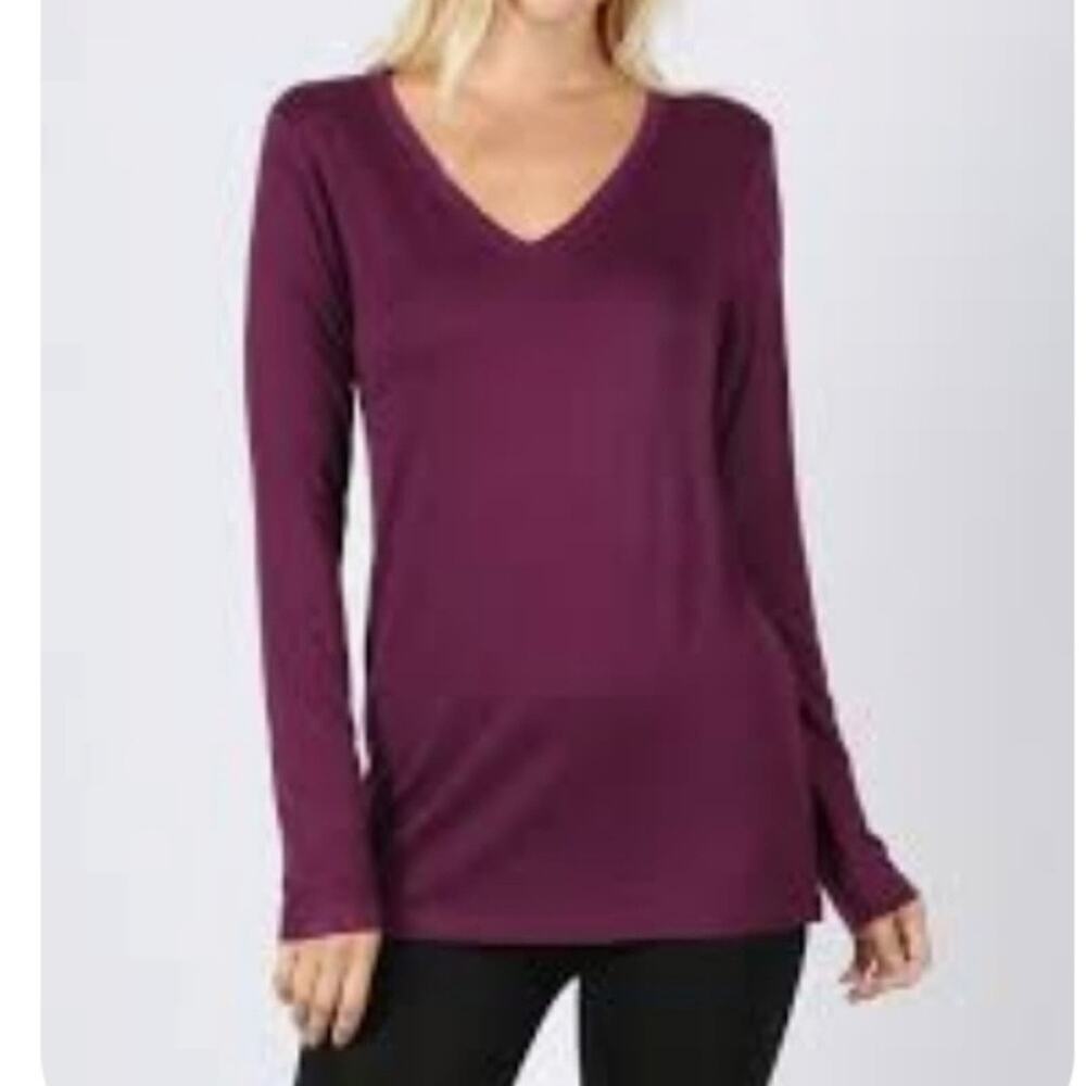ATHLETA CRANBERRY V NECK LONG SLEEVE XS (OVERSIZED)